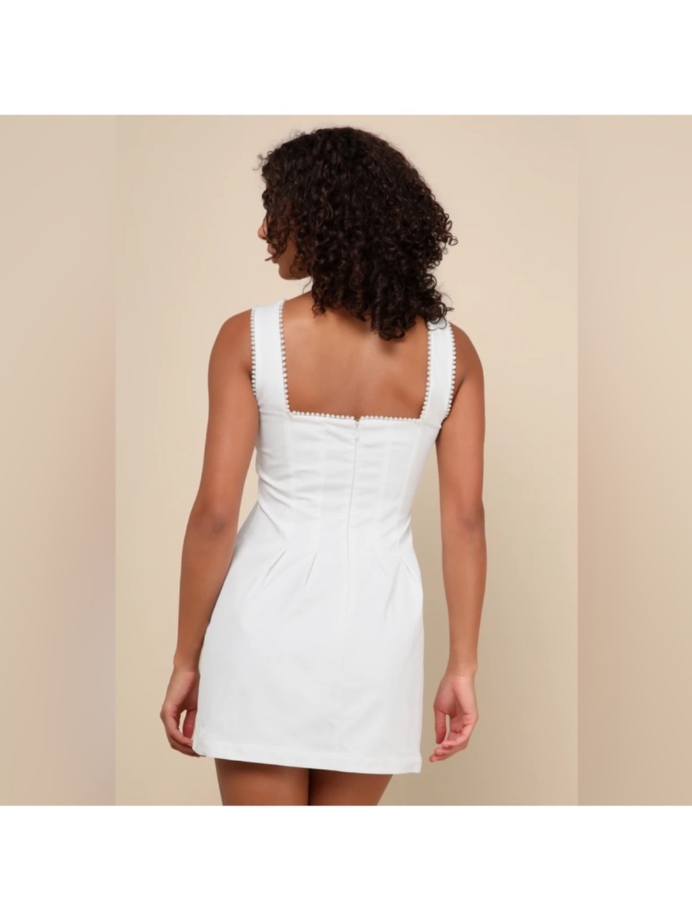 Lulu's Women's Pure Hearted Pearl Square Neck Dress White Size L great condition - Picture 6 of 7